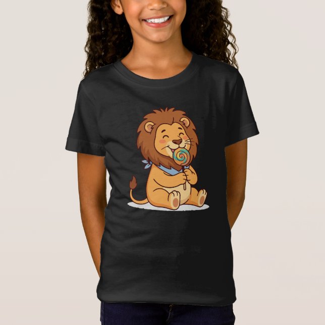 Cute Lion with Lollipop Kawaii Cartoon Lion Desi T-Shirt (Front)