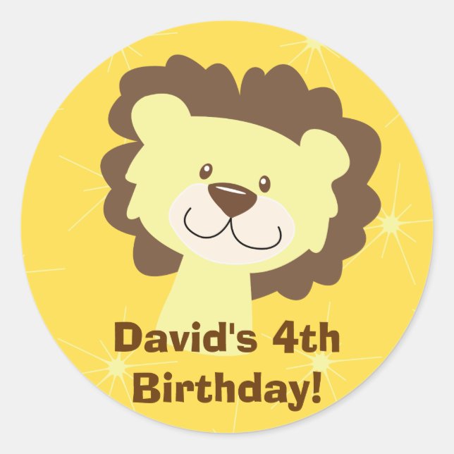 Cute Lion Yellow Sparkle Personalised Sticker (Front)