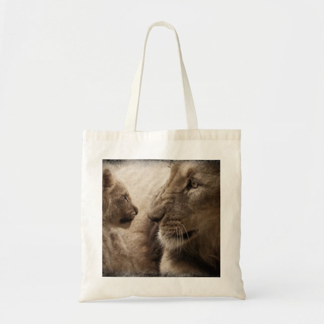 Cute Lioness and Playful Cub Tote Bag (Front)