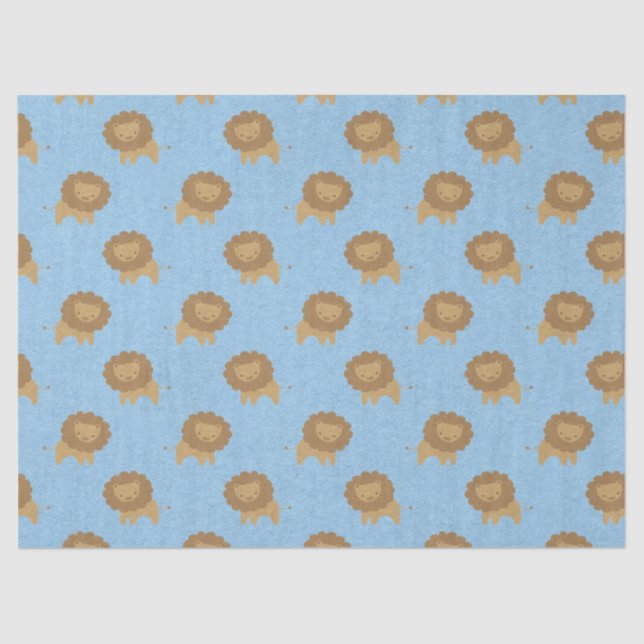 Cute Lions on Baby Blue Decoupage Tissue Paper (Front)