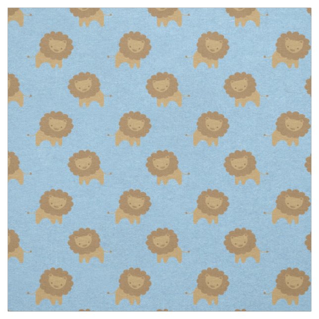 Cute Lions on Baby Blue Fabric (Swatch)