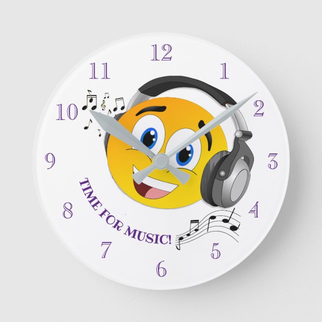 Cute Listening to Music emoji Round Clock (Front)