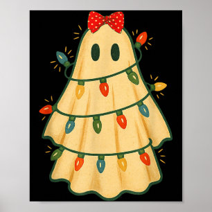 Cute Lit Ghost Christmas Tree Funny Gift Halloween Poster