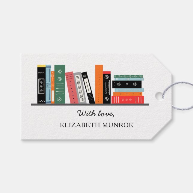 Cute Literary Bookshelf Custom  Gift Tags (Front (Horizontal))