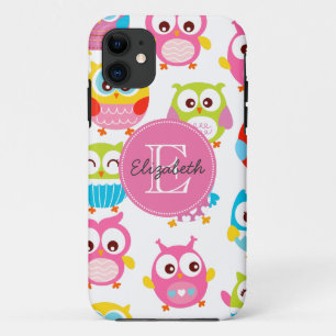 Cute Litte Owls Monogrammed iPhone 11 Case