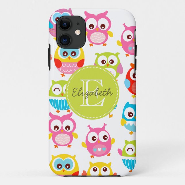 Cute Litte Owls Monogrammed Case-Mate iPhone Case (Back)