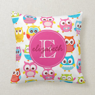 Cute Litte Owls Monogrammed Cushion
