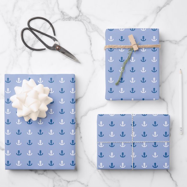 Cute Little Anchor Pattern Wrapping Paper Sheet (Front)