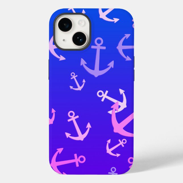 Cute Little Anchors on Blue/ Purple iPhone Cover (Back)