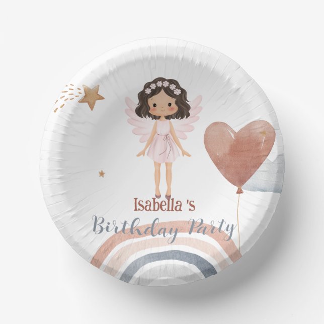 Cute Little angel afro girls Balloon Birthday Paper Plate (Front)