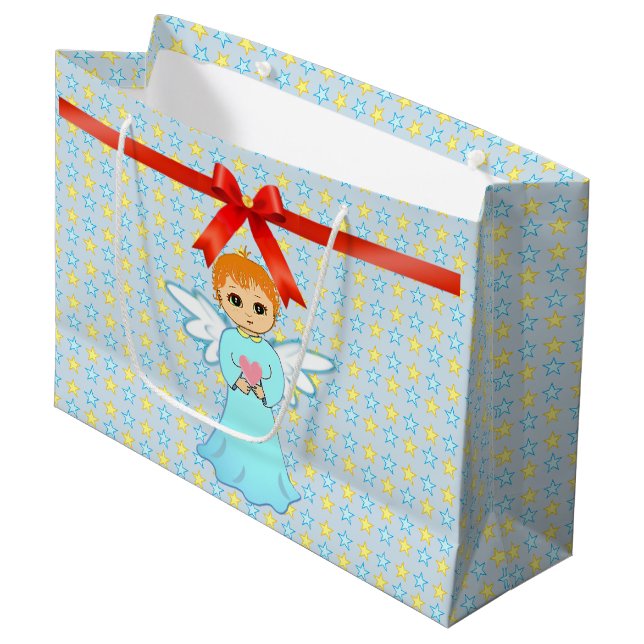 Cute little angel and starry background large gift bag (Front Angled)