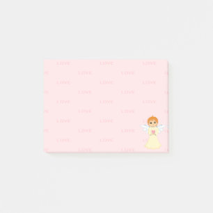 Cute Little Angel & Love Pattern on Pink Post-it Notes