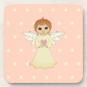 Cute Little Angel on Light Coral Pink Coaster