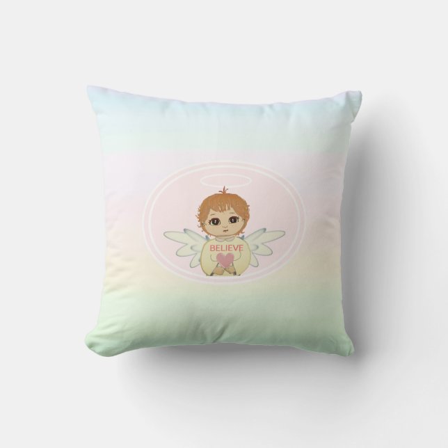 Cute Little Angel on Pastel Shades Cushion (Front)