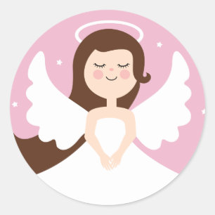 Cute Little Angel on Pink Background Classic Round Sticker