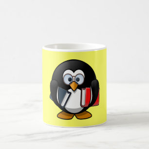 Cute little animated bookworm penguin coffee mug