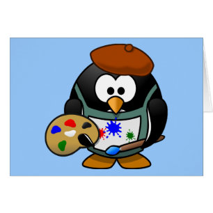 Cute little animated painter penguin