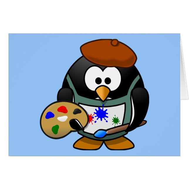Cute little animated painter penguin (Front Horizontal)