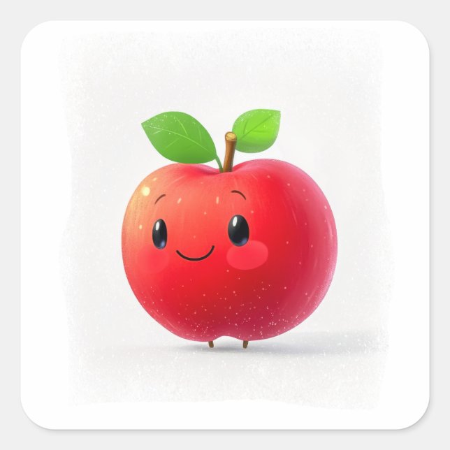 Cute Little Apple Square Sticker (Front)