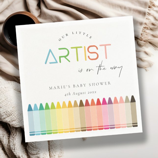 Cute Little Artist Crayon Fun Rainbow Baby Shower Napkin (Creator Uploaded)