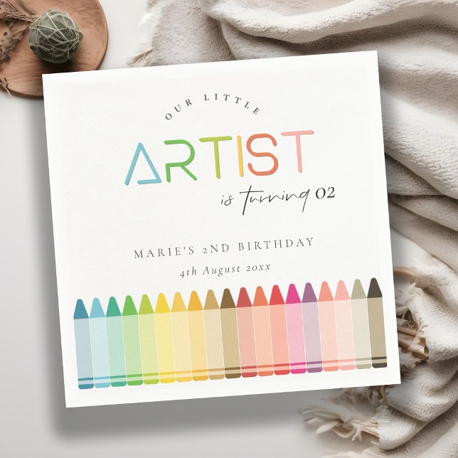 Cute Little Artist Crayon Rainbow Any Age Birthday Napkin (Creator Uploaded)