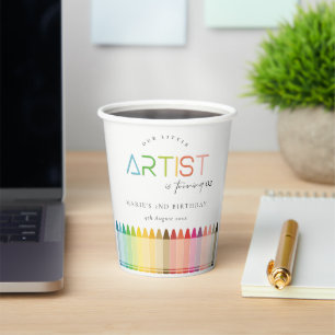 Cute Little Artist Crayon Rainbow Any Age Birthday Paper Cups