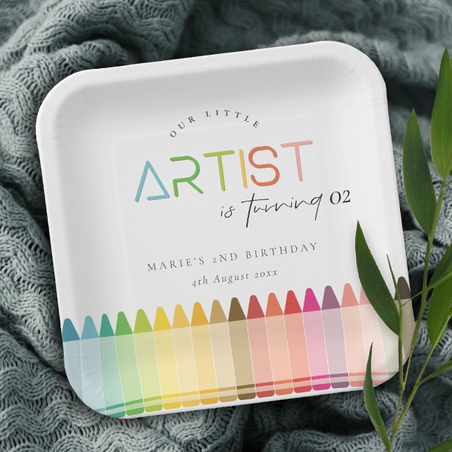 Cute Little Artist Crayon Rainbow Any Age Birthday Paper Plate (Creator Uploaded)
