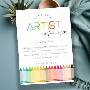 Cute Little Artist Crayon Rainbow Any Age Birthday Thank You Card