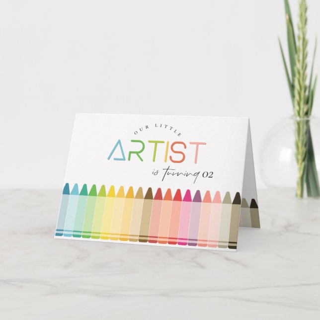 Cute Little Artist Crayon Rainbow Any Age Birthday Thank You Card (Front)
