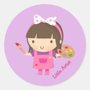 Cute Little Artist Painter Girl at Work Classic Round Sticker