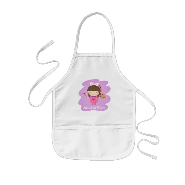 Cute Little Artist Painter Girl at Work Kids Apron (Front)