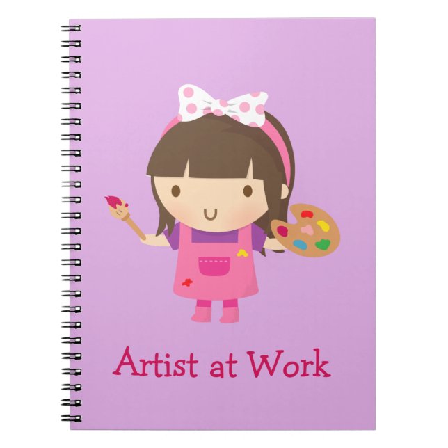 Cute Little Artist Painter Girl at Work Spiral Notebook (Front)