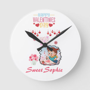 Cute Little Artist Valentine’s Day Kids T-Shirt Round Clock