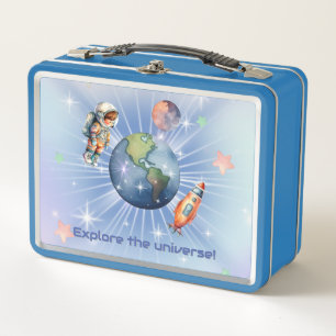 Cute Little Astronaut in Outer Space  Metal Lunch Box