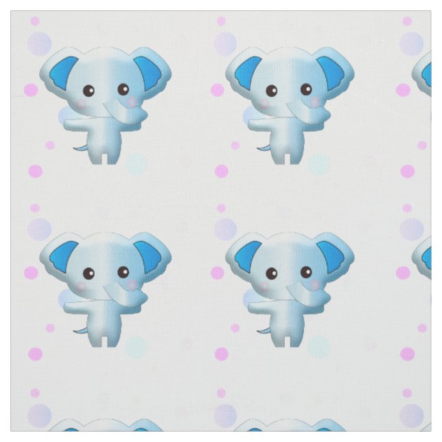 Cute Little Baby Blue Elephant Fabric (Swatch)