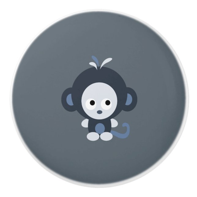 Cute little baby blue monkey ceramic knob (Front)