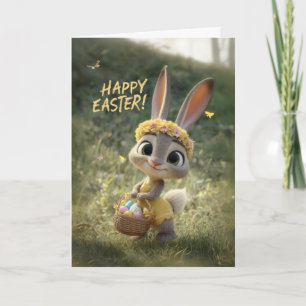 Cute Little Baby Bunny in a Yellow Dress Easter Card