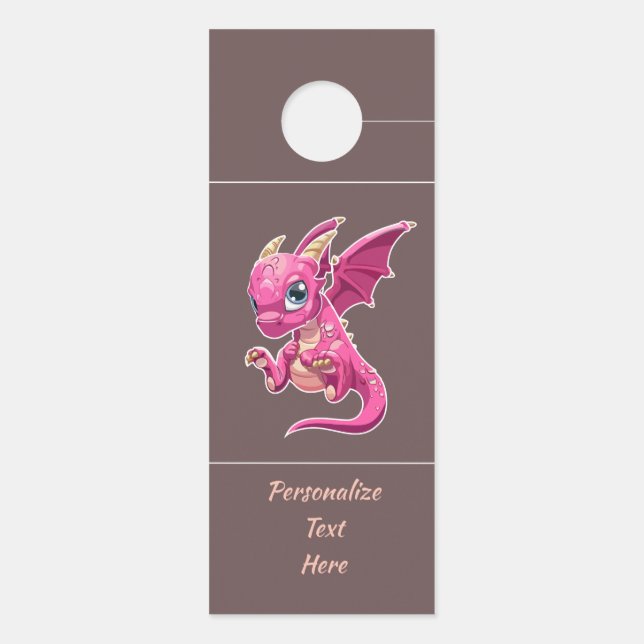 Cute Little Baby Dragon Purple Pink Kid's Room Door Hanger (Back)