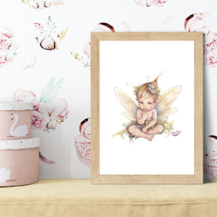 Cute little baby Fairy watercolor Poster