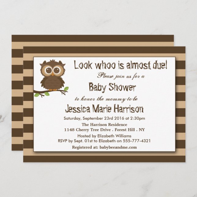 Cute Little Baby Owl | Baby Shower Invitation (Front/Back)