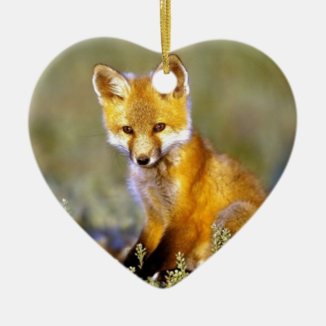 cute little baby red fox ceramic tree decoration (Front)
