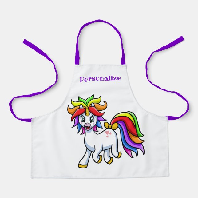 Cute Little Baby Unicorn Rainbow Colours Kid's Apron (Front)