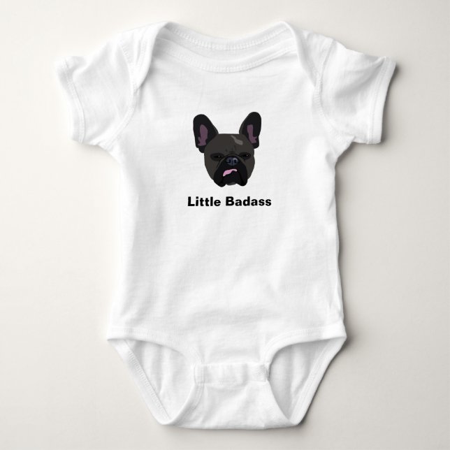 Cute "Little badass" black French Bulldog Baby Bodysuit (Front)