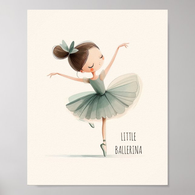 Cute Little Ballerina Ballet Dance Watercolor Poster (Front)