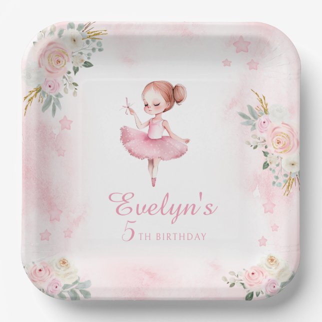 Cute little ballerina birthday girl paper plates (Front)