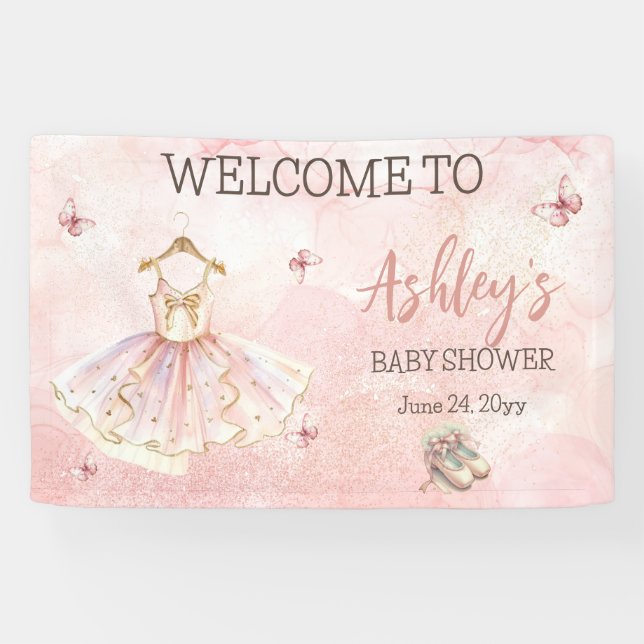 Cute Little Ballerina Pink Tutu Baby Shower Banner (Horizontal)