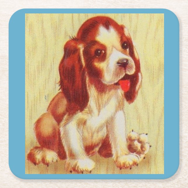 cute little beagle puppy square paper coaster (Front)