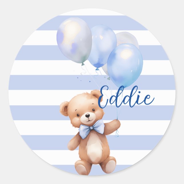 Cute Little Bear in Blue Classic Round Sticker (Front)