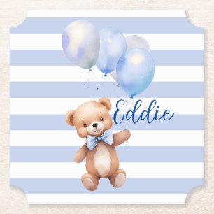 Cute Little Bear in Blue Paper Coaster