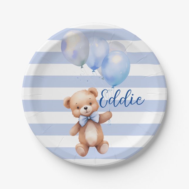 Cute Little Bear in Blue Paper Plate (Front)